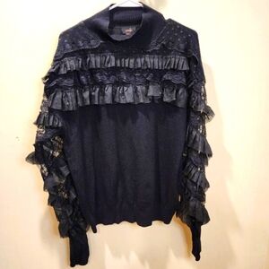 Ontwelfth women's Black Long Sleeves Ruffle Pullover sweater L